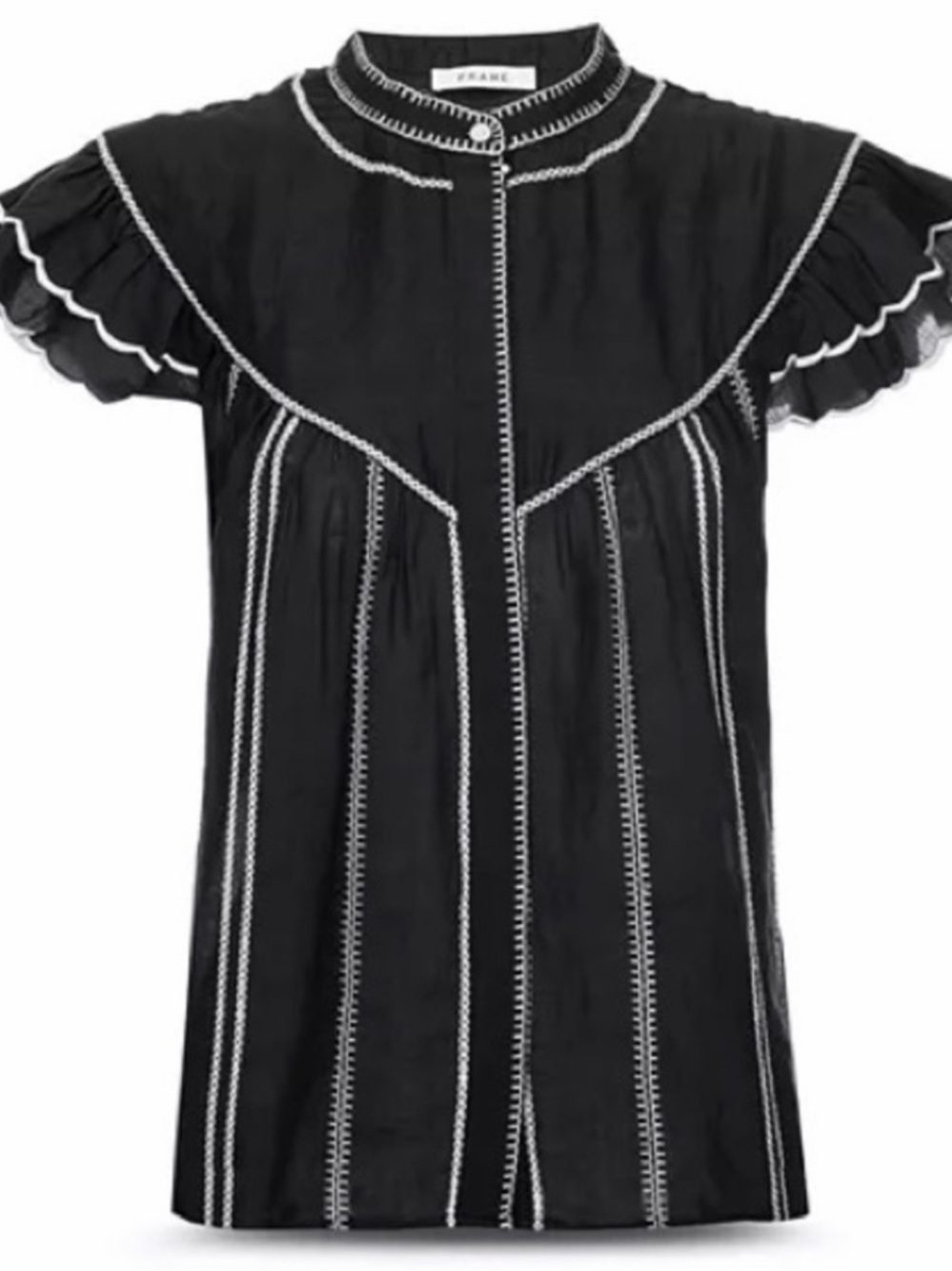 FRAME Embroidered Ruffle Sleeve Blouse Top Size Small